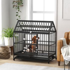 48" Heavy Duty Dog Crate with 4 Lockable Wheels (Option: Black-940x700x190 mm)