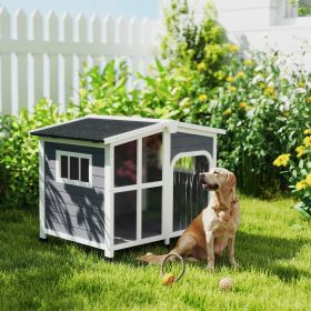Cabin-Style Dog House for Large Dogs with Openable Roof & Giant Window (Option: Dark Gray-910x720x250 mm)
