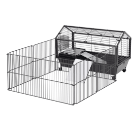 Small Animal Play Fence Cage With Rolling Casters, Water Bottle (Option: Black)