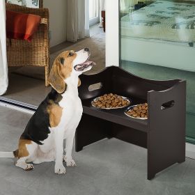 Raised Pet Food Elevated Feeder with 2 Stainless Bowls (Option: Dark Coffee-580x520x170 mm)