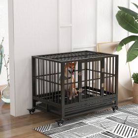 43" Heavy Duty Dog Crate Cage Kennel with Lockable Wheels (Option: Gray-940x640x180 mm)